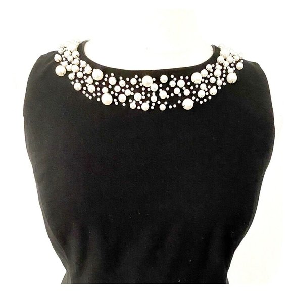 Calvin Klein Sleeveless Pearl Embellished Neckline Black Sheath Dress Size 14W - Picture 4 of 9